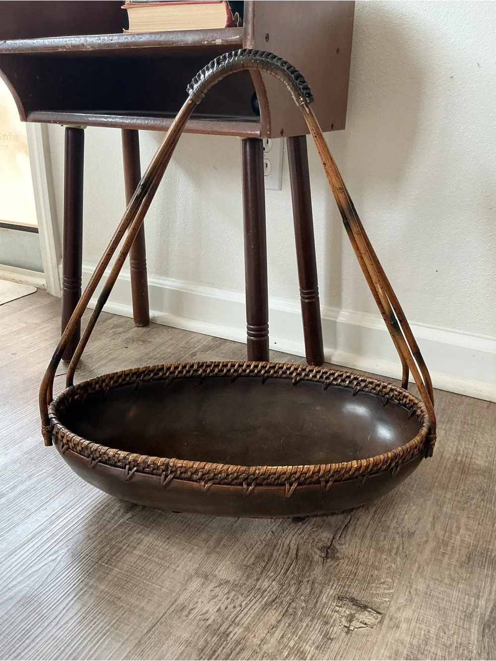 Woven Rattan Handle Brown Decorative Tray Basket palacek signed